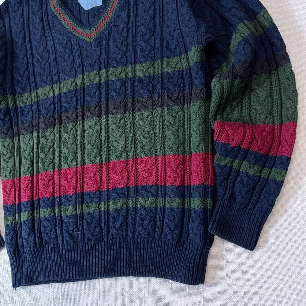 Men's Navy and Green Cable Knit Sweater - Picture 7 of 7
